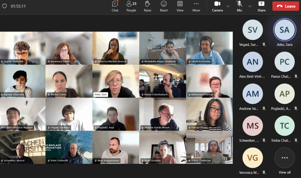 A virtual meeting screenshot featuring 20 participants in a grid layout. Attendees are engaged, some with thoughtful expressions, set against home or office backgrounds.